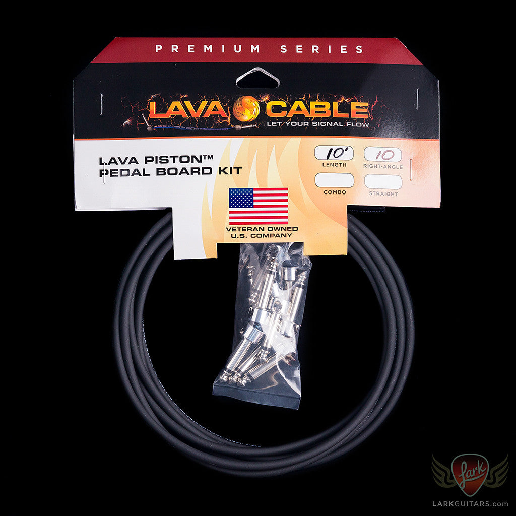 Lava Piston Mini ELC Solder-Free Kit: 10’ Cable & 10 Right Angle Plugs - Black - LCPTKTR, Lava Cable - Lark Guitars